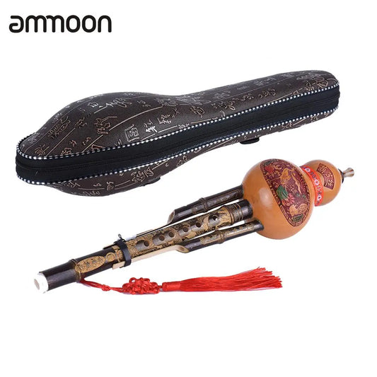 Chinese Handmade Hulusi Black Bamboo Gourd Cucurbit Flute Ethnic Musical Instrument Key of C With Case for Beginner Music Lovers