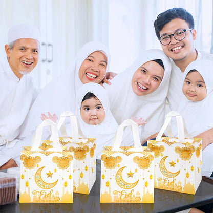 4Pcs Eid Mubarak Gift Bag Ramadan Kareem Nonwoven Pouch Cookie Candy Packaging Bags Muslim Islamic Ramadan Party Decor Supplies