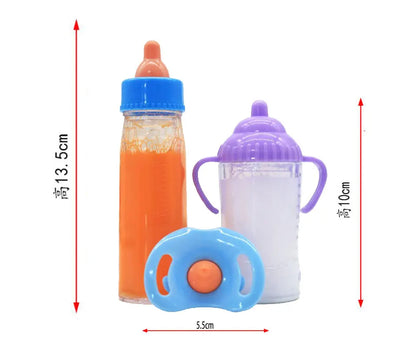 Large Size Baby Doll Feeding Bottle Set Baby Care Toy Stroller 2pcs Milk and Juice Bottles With Toy Pacifier for Baby Dolls