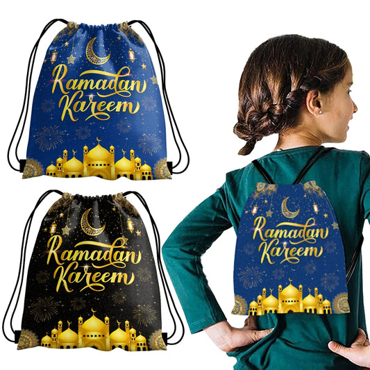 Non-Woven Bag Ramadan Gifts Drawstring School Backpack Cartoon Wild Forest Eid Mubarak Ramadan Kareem Party 2024 Packing Bags