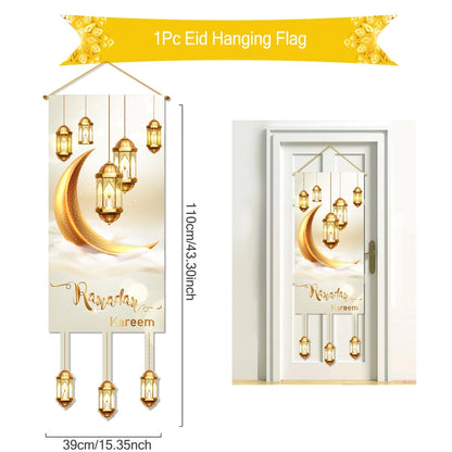Eid Mubarak Decoration 2024 Hanging Flag Ramadan for Home Door Islamic Muslim Party Decor Ramadan Kareem Banner Eid Al-Fitr Gift