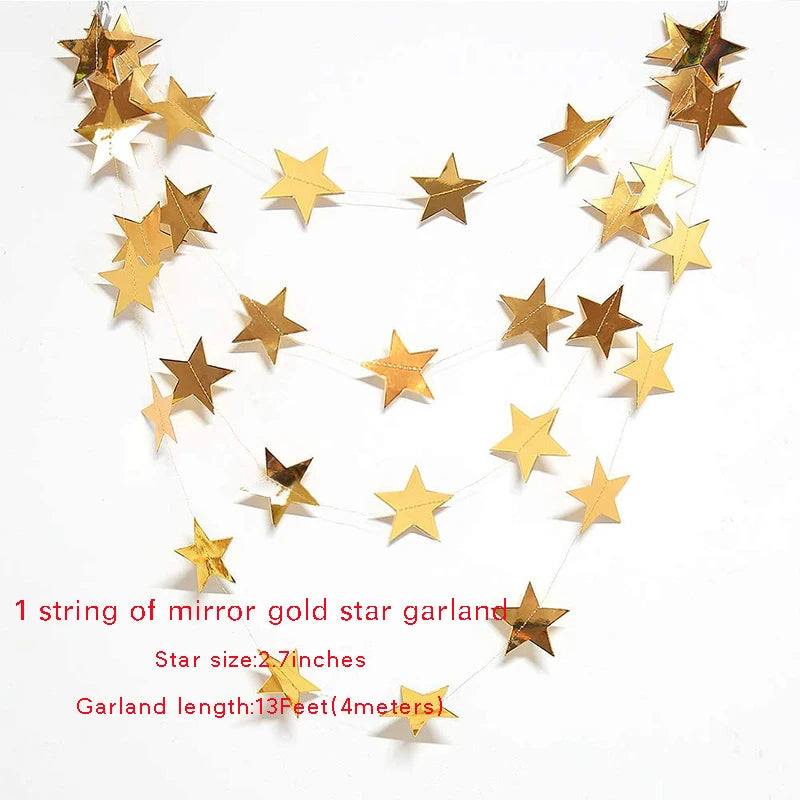 Gold Star Moon Circle Dot Crescent Lamp Eid Paper Garland Gold Mubarak Ramadan Streamer Backdrop Muslim Party Banner Decorations
