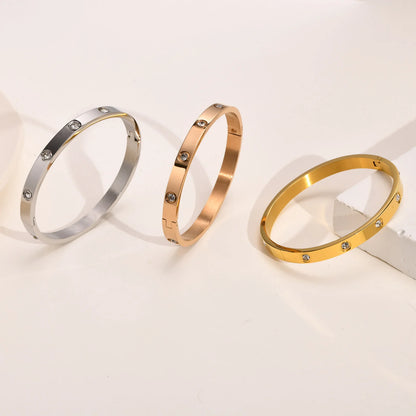 Cubic Zirconia Bangle Bracelet,18K Gold Plated Cuffs, Stainless Steel Jewelry Best Gifts for Valentine's Day Birthdays Gift