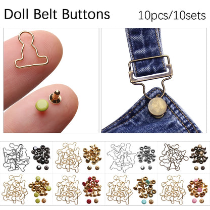 10sets Mini Doll Belt Buttons Doll Clothes DIY Metal Buckle Fit for 1/6 Dolls Girls Doll Buckles Trousers Bags Accessories