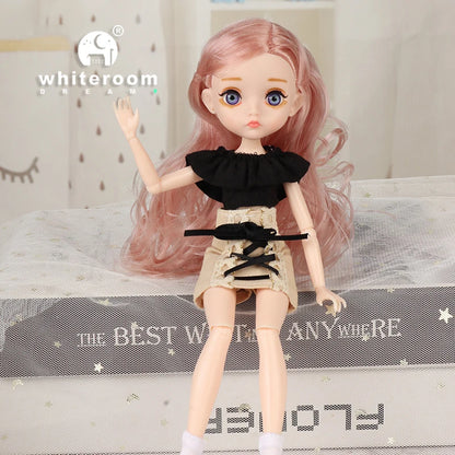 Slim 26cm Bjd Doll for Girl 13 Movable Joints Fashion Princess Clothes Suit Accessories Blue Eyes Decoration Eyelash Solid Doll