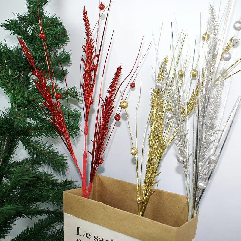 Artificial Golden Fake Branches Setaria Malachite Christmas Tree Decoration Accessories Home Party Garden Atmosphere Supplies