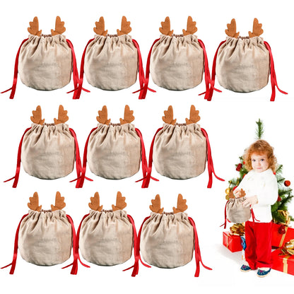 5/10Pcs Christmas Reindeer Candy Gift Bag Velvet Santa Sacks Drawstring Gift Bags Christmas Decoration Kids New Year Party Gift