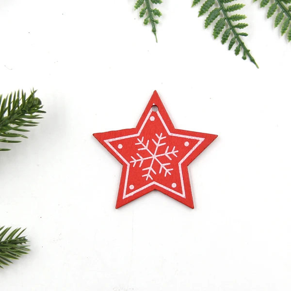 12pcs/Lot DIY White&Red Christmas Printed Wooden Pendants Ornaments for Kids Christmas Gifts Xmas Tree Ornaments Decorations