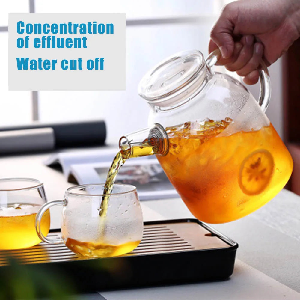 1/1.6/1.8l Transparent Borosilicate Glass Teapot Heat-Resistant Large Clear Tea Pot Flower Tea Set Puer Kettle Office Home Tool
