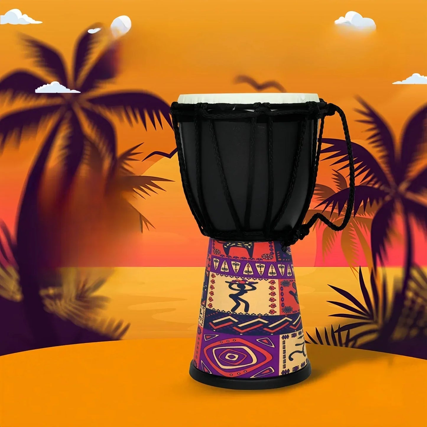 4 in African Drum Djembe Drum Professional Hand Drum Handmade Traditional Art Patterns African Musical Instrument for Children