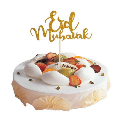1PC Gold Sparkling Eid Mubarak Cake Topper Ramadan Cupcake Decor Ramadan Decoration 2024 Islamic Muslim Party Cake Decor