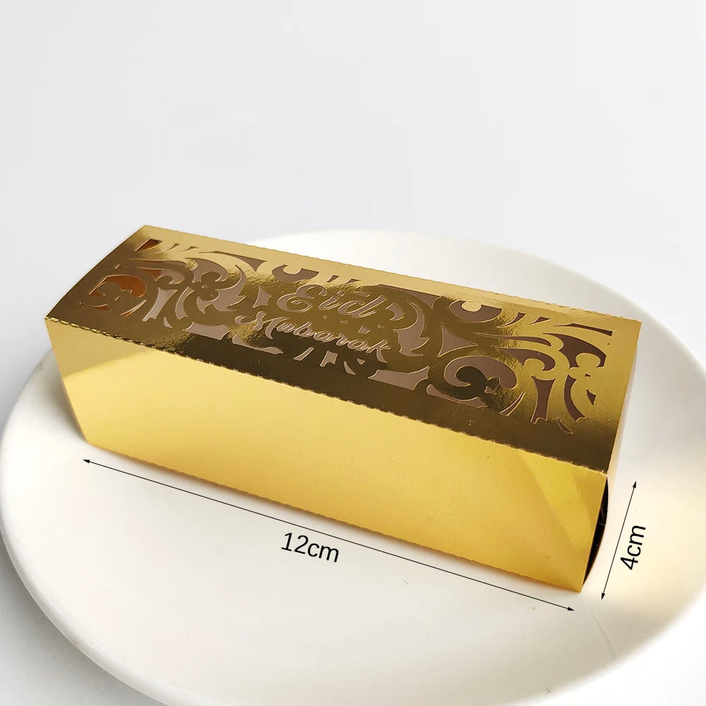 10Pcs Eid Mubarak Gift Box Ramadan Gift Packages Gold Hollow Eid Mubarak Candy Cake Box Eid Mubarak Decoration 2024 Muslim Party