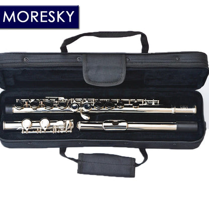 MORESKY 16/17 Close/Open Holes C Key Flute Instrument Cupronickel Nickel Plated Concert Flute With E Key