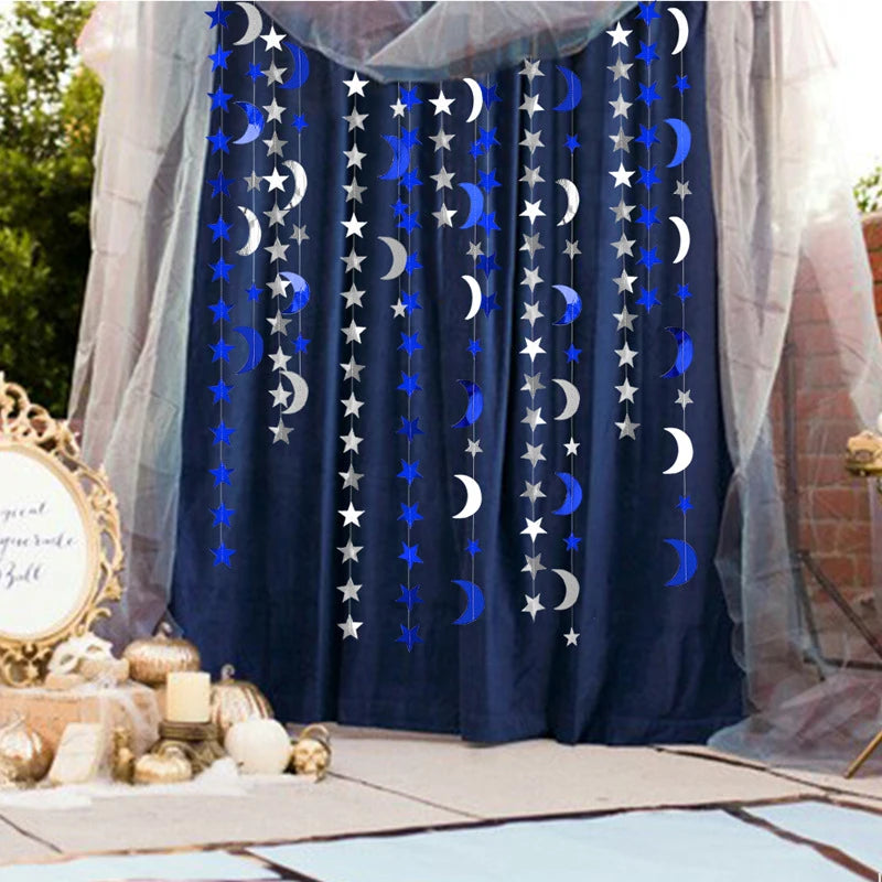 Eid Mubarak Party Decoration 4M Star Moon Shape Paper Garlands Ramadan Decoration Eid Mubarak Decor Blessed Eid Wedding Decor