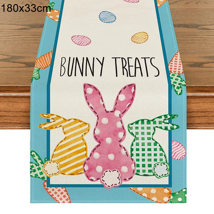 Linen Easter Table Runner Cute Bunny Dining Table Cloth 2024 Spring Holiday Happy Easter Decoration for Home Party Supplies Gift