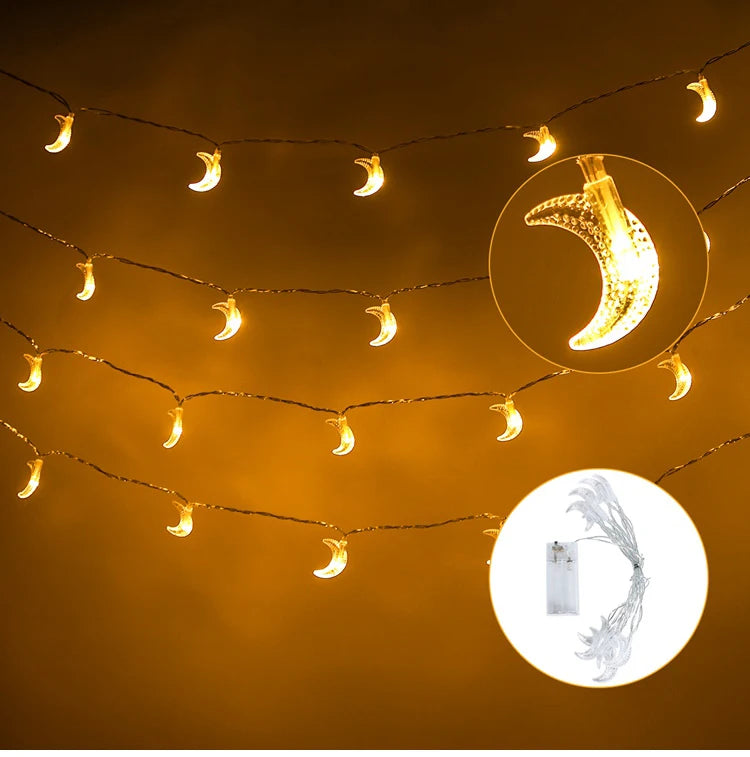 Moon Star Eid Mubarak String Light 2023 Ramadan Decoration for Home Ramadan Kareem Islam Muslim Party Decor Eid Al Adha Gifts