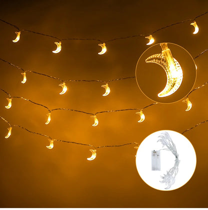Moon Star Eid Mubarak String Light 2023 Ramadan Decoration for Home Ramadan Kareem Islam Muslim Party Decor Eid Al Adha Gifts