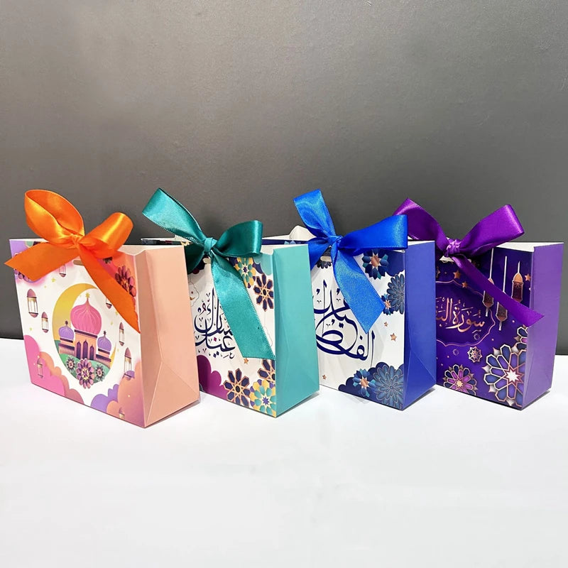 4Pcs Eid Mubarak Candy Gift Box Cookie Chocolate Packaging Boxes Bag Ramadan Mubarak Decoration 2024 Muslim Event Party Supplies