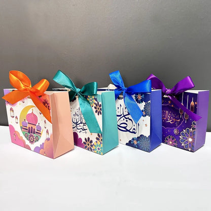 4Pcs Eid Mubarak Candy Gift Box Cookie Chocolate Packaging Boxes Bag Ramadan Mubarak Decoration 2024 Muslim Event Party Supplies