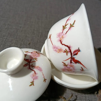 Chinese Traditional Gai Wan Tea Set Bone China Tea Sets Dehua Gaiwan Tea Porcelain Pot Set for Travel Beautiful and Easy Kettle