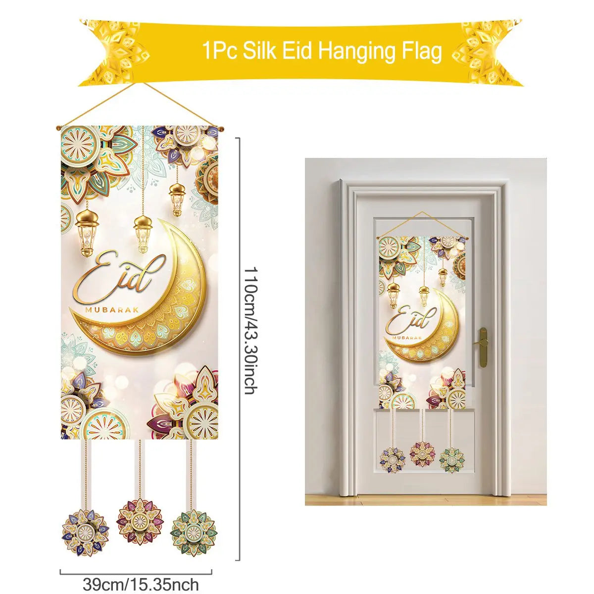 Eid Mubarak Decoration 2024 Hanging Flag Ramadan for Home Door Islamic Muslim Party Decor Ramadan Kareem Banner Eid Al-Fitr Gift