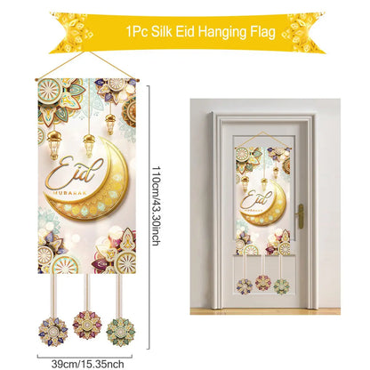 Eid Mubarak Decoration 2024 Hanging Flag Ramadan for Home Door Islamic Muslim Party Decor Ramadan Kareem Banner Eid Al-Fitr Gift