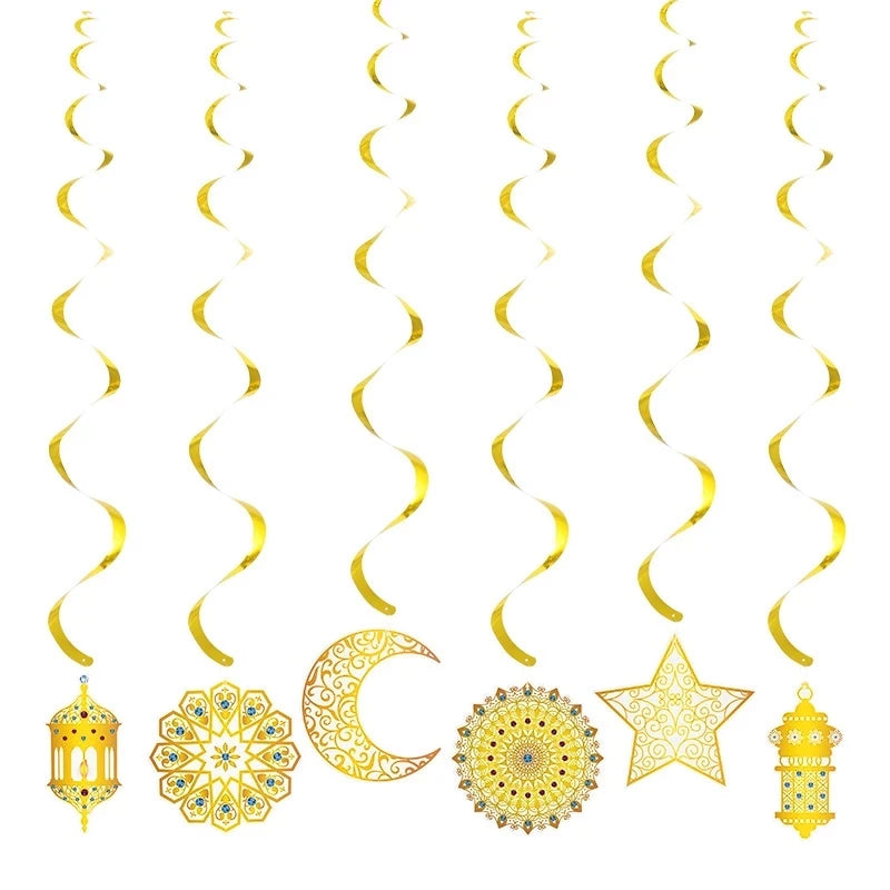 EID Mubarak Banner Glitter Star Moon Letter Paper Bunting Garland Islamic Muslim Party Ramadan Kareem Decorations for Home 2024