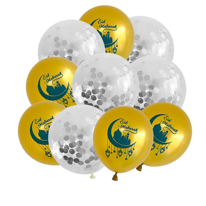 10pcs Eid Mubarak Metal Latex Balloon Ramadan Kareem Decoration Air Globos Ramadan Mubarak Muslim Islamic Festival Party Decor