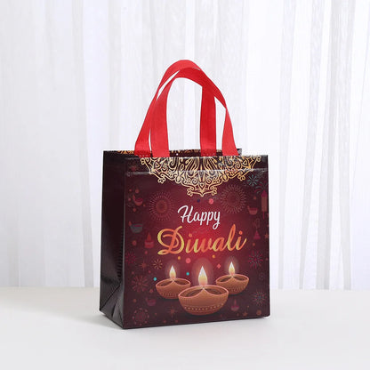 4Pcs Happy Diwali Theme Gift Packing Bag Non-Woven Shopping Tote Bag for India Diwali Festival Party Favors Bag Decoration