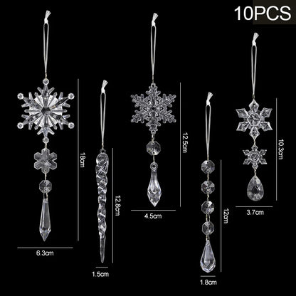 5/10Pcs Acrylic Snowflake Simulation Ice Pendants Xmas Tree Hanging Ornament 2024 Christmas Home Decorations New Year Gift 2025