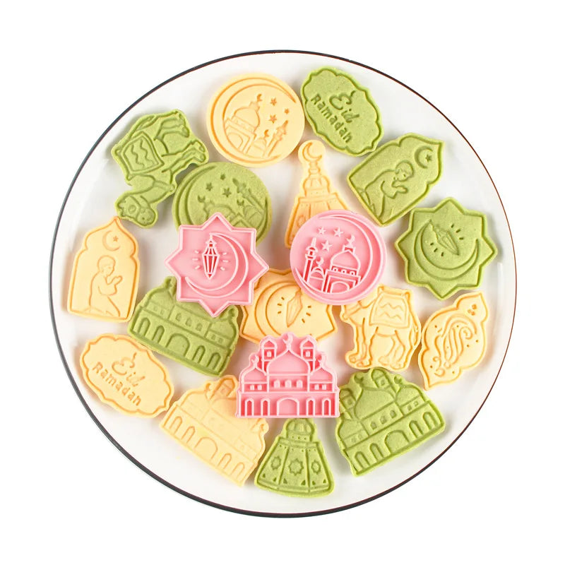 8Pcs Eid Mubarak Cookie Cutters Set Islamic Muslim Biscuit Mold Moon Star Stamp DIY Cake Baking Tools Ramadan Kareem Decoration