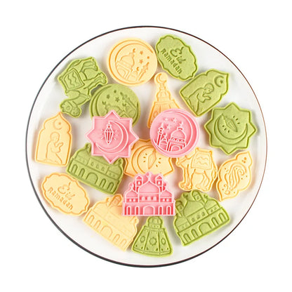 8Pcs Eid Mubarak Cookie Cutters Set Islamic Muslim Biscuit Mold Moon Star Stamp DIY Cake Baking Tools Ramadan Kareem Decoration