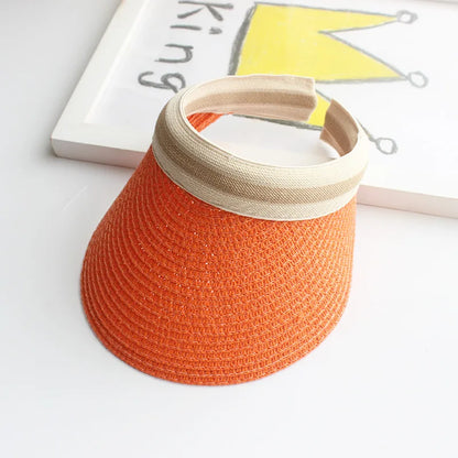 Adult Child Woman's Sun Visor Hats Female Bowknot Visor Caps Hand Made DIY Straw Summer Cap Casual Empty Top Hat Beach