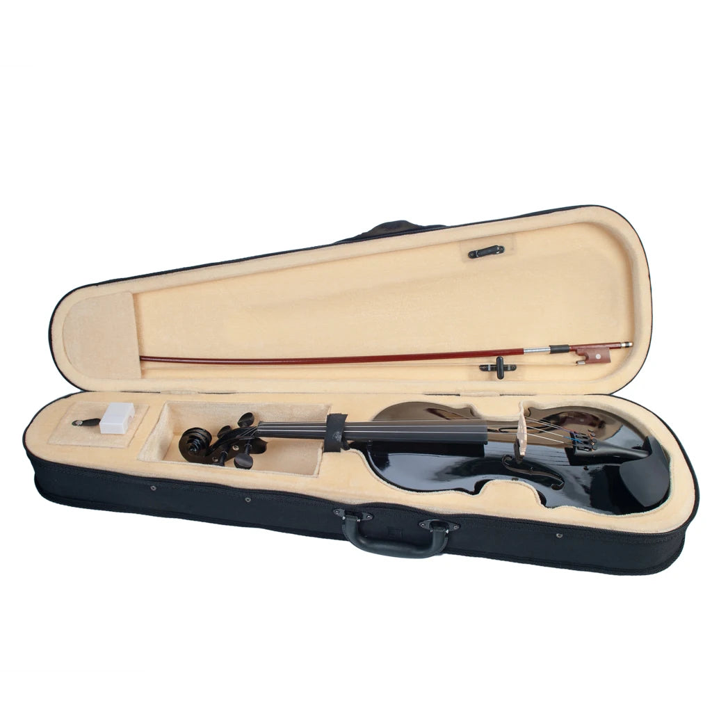 NAOMI 4/4 Full Size Acoustic Violin Colored Basswood Fiddle Black Solidwood Fitted Violin With Carrying Case Brazilwood Bow