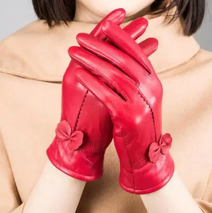 2020 Women's Genuine Leather Gloves Red Sheepskin Gloves Autumn and Winter Fashion Female Windproof Gloves