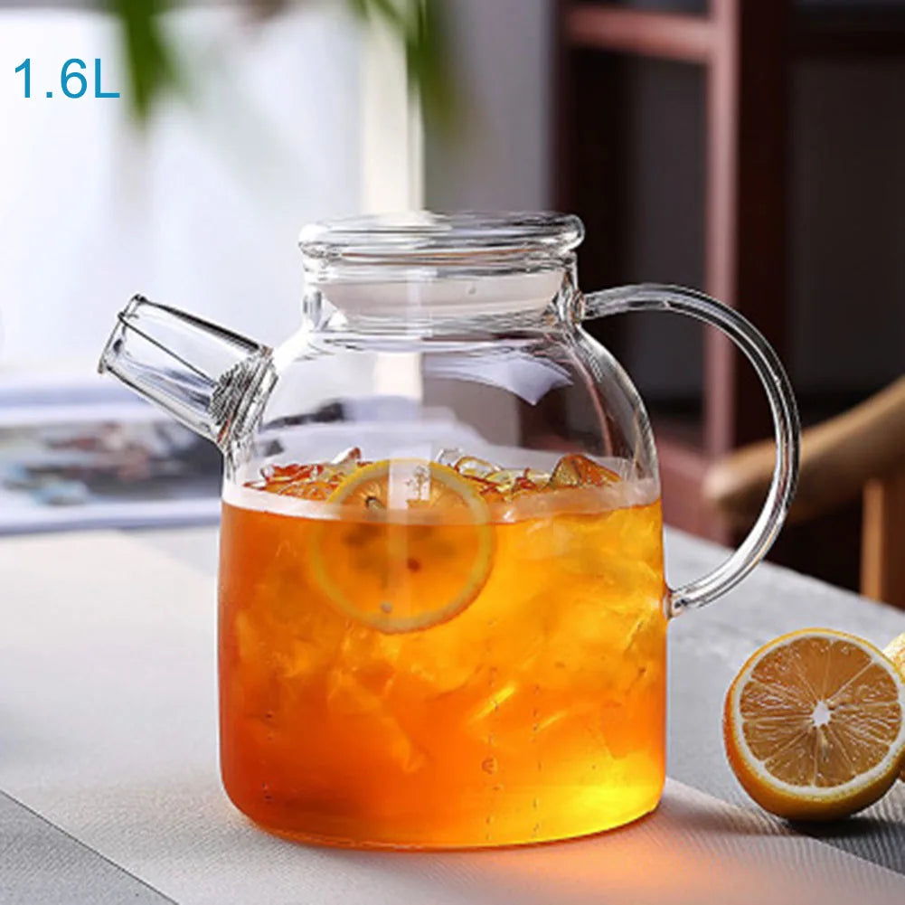 1/1.6/1.8l Transparent Borosilicate Glass Teapot Heat-Resistant Large Clear Tea Pot Flower Tea Set Puer Kettle Office Home Tool