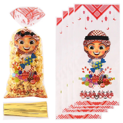 25/50pcs Eid Mubarak Gift Bags Plastic Candy Cookie Bag Ramadan Kareem Decoration 2024 Islamic Muslim Party Supplies Eid Gifts