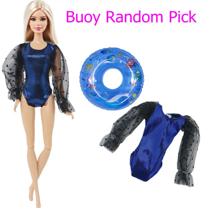 1x Doll Swimwear Beach Bathing Clothes Lovely Bikini Swimsuit + Random 1x Swimming Buoy Lifebelt Ring for Barbie Doll Baby Toys