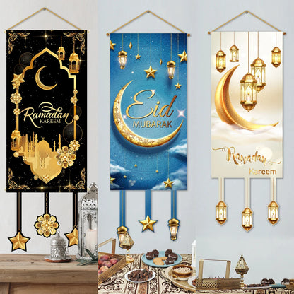 Eid Mubarak Decoration 2024 Hanging Flag Ramadan for Home Door Islamic Muslim Party Decor Ramadan Kareem Banner Eid Al-Fitr Gift