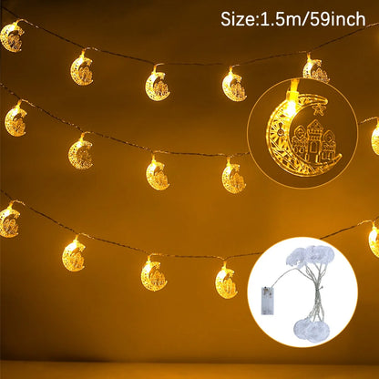 Moon Star Led String Lights Eid Mubarak Decor Ramadan Decoraion for Home 2024 Ramada Kareem Muslim Islam Al Adha Party Supplies