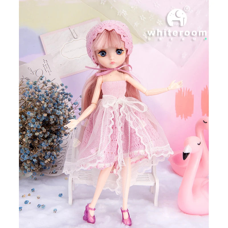 Slim 26cm Bjd Doll for Girl 13 Movable Joints Fashion Princess Clothes Suit Accessories Blue Eyes Decoration Eyelash Solid Doll