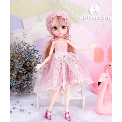 Slim 26cm Bjd Doll for Girl 13 Movable Joints Fashion Princess Clothes Suit Accessories Blue Eyes Decoration Eyelash Solid Doll