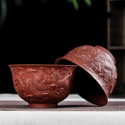 Zisha Bowl Handmade Tea Set Tea Bowl Chinese Style Dragon Pattern Ceramic Clay Kettle Gift Birthday Present Decorations