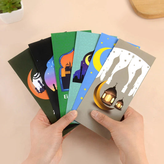 6Pcs Eid Mubarak Envelopes Eid Al-Fitr Gifts Card Cash Money Red Packet Ramadan Decoration for Home Muslim Islamic Party Decor