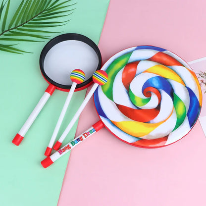 6Inch 8Inch 10Inch Lollipop Hand Drum Percussion Colorful Dance Props Infant Musical Toys Teaching Aids Children's Gift