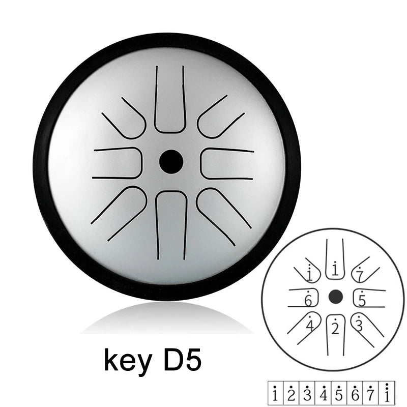 Hluru Professional Glucophone Steel Tongue Drum 6 Inch 8 Notes High Quality Ethereal Drum D5 Drum Percussion Musical Instrument