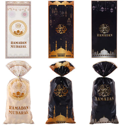 25/50pcs Eid Mubarak Gift Bags Plastic Candy Cookie Bag Ramadan Kareem Decoration 2024 Islamic Muslim Party Supplies Eid Gifts
