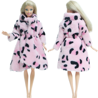 1 Pcs Handmade High Quality Doll Coat Dress Fur Clothes for Barbie Doll Winter Wear Leopard Outfit Doll Accessories Kids Toys