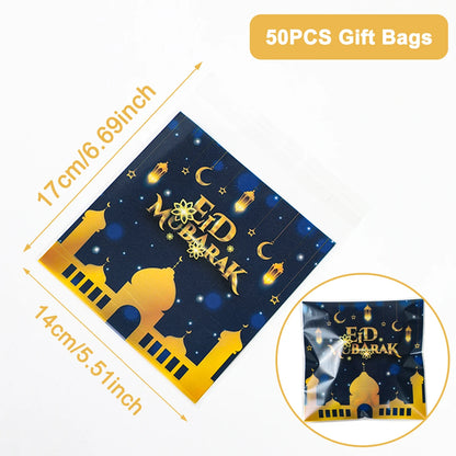10pcs Eid Mubarak Gift Bags Plastic Candy Cookie Bag Ramadan Kareem Decoration 2024 Islamic Muslim Party Supplies Eid Gifts