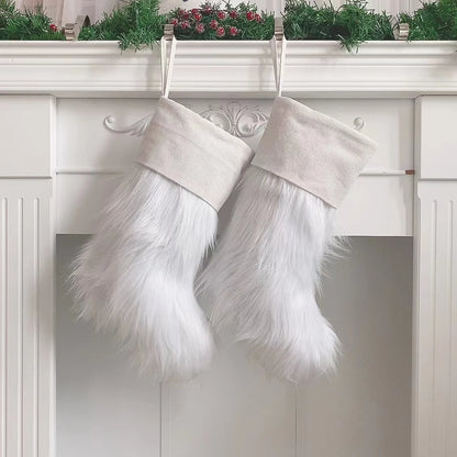 Christmas Stocking Pink White  Fur  Christmas Tree Ornaments Decor Christmas Gift Bags New Year